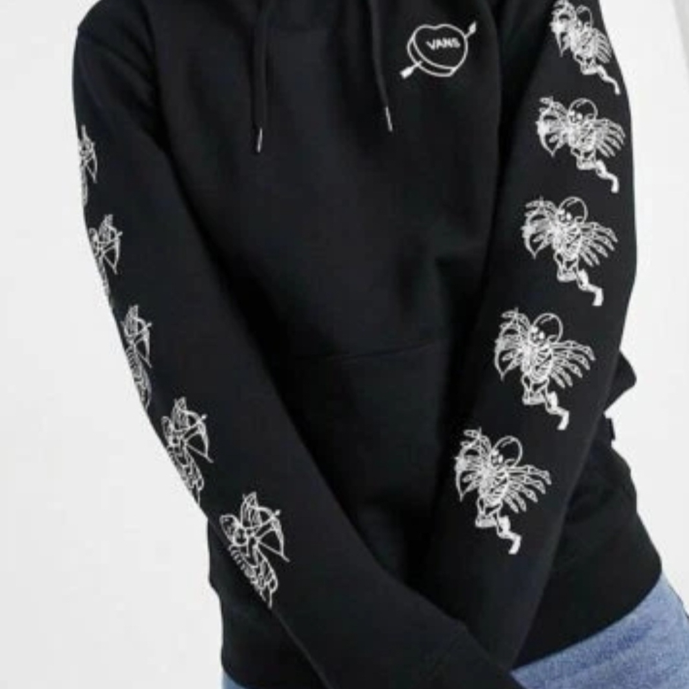 Vans Love Hate Hoodie Sweatshirt Black Medium VN0A54AHBLK